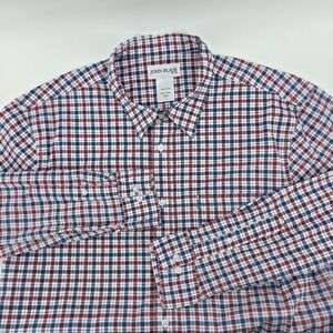 John Blair Plaid Button Down Shirt‎ Men's Size Large Red White Blue Chest Pocket